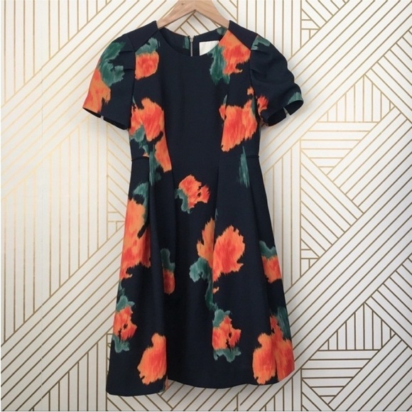 Anthropologie McGinn Poppy palette dress floral flowers cap sleeves structured 2 - Picture 5 of 12